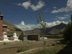 Pan left reveal Khojarnath Monastery Tibet China Stock Footage