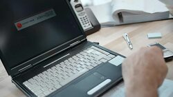 SLO MO Business man hitting his laptop Stock Footage