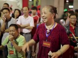 MS People singing and dancing in Nanjing Dong Road AUDIO / Shanghai,  China Stock Footage
