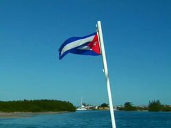 cuban flag at the back of a boat Stock Footage