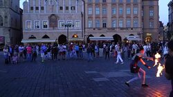 Performance with fire in Old Town Square in Prague Stock Footage