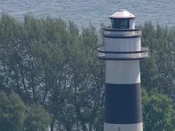 AERIAL MS ZI View of People sitting on bridge / Kiel , Schleswig-Holstein, Germany Stock Footage