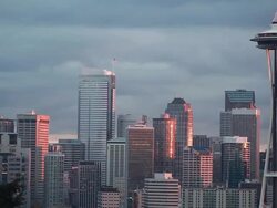 Panning view of Seattle as the Sun is setting. Stock Footage