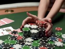 HD: Woman Bet All Chips In Poker Game Stock Footage