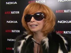 INTERVIEW:  Linda Ramone on what brings her out at Roc Nation's Hosts Annual Private Pre-GRAMMY Brunch on 2/11/12 in Los Angeles, CA Stock Footage