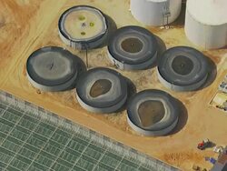 MS AERIAL DS ZO View of big plantation nursery with water tank / Adelaide, South Australia, Australia Stock Footage