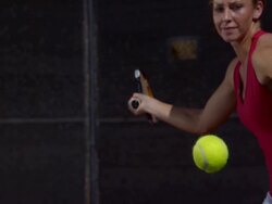 SLO MO, CU, Young woman playing tennis, Santa Barbara, California, USA Stock Footage