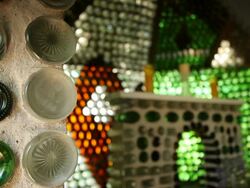 House entirely built with empty bottle of glass on Prince Edward Island Stock Footage