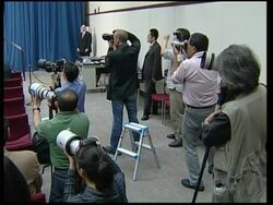 US treasury secretary John Snow at trade talks News Clip