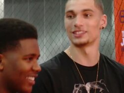 Zach LaVine, Jonathan at NICKELODEON HOSTS BASKETBALL TRYOUTS FOR KIDSâ€™ CHOICE SPORTS 2015 â€œTRIPLE SHOT CHALLENGEâ€ Stock Footage