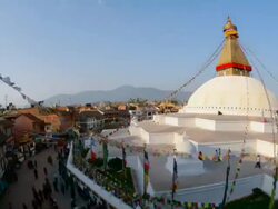 T/L, MS, HA, people circling the Boudhanath Stupa / Kathmandu, Nepal Stock Footage