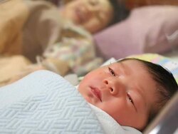 Newborn baby and mother in hospital Stock Footage