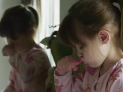 CU TU TD Girl (4-5) brushing teeth in bathroom / Cedar Hills, Utah, USA Stock Footage