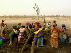 HA, WS, Group of women pulling water from well, Niamey, Niger Stock Footage