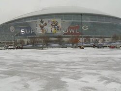 WS View of Super Bowl XLV in snow storm with Cowboys Stadium / Arlington, Texas, United States Stock Footage
