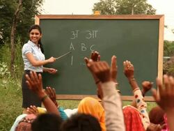 Teacher teaching to rural people, Haryana, India Stock Footage