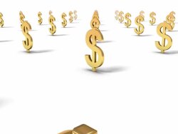 Dolly back diagonally from single Dollar Sign revealing many Stock Footage