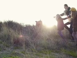 MS Father taking family picture with digital camera Stock Footage