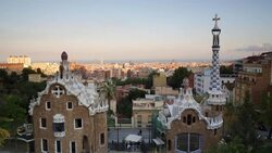 Spain, Catalonia, Barcelona, Park Guell, listed as World Heritage by UNESCO Stock Footage