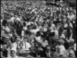 B/W August 28, 1963 tilt up PAN huge crowd in Mall at March on Washington / newsreel Stock Footage