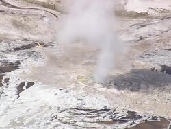 MS AERIAL Shot of hot water fountain at Emerald Pool / Wyoming, United States Stock Footage
