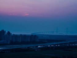 WS T/L Sunset at Incheon Bridge / Incheon, South Korea Stock Footage