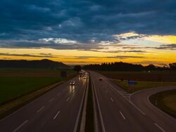Highway traffic at dawn, Bavaria, Germany Stock Footage