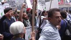 Pro-Palestinian demonstrators held a protest outside of the Israeli consulate in New York on Wednesday. Israel supporters held a counter-demonstration. (July 10) News Clip