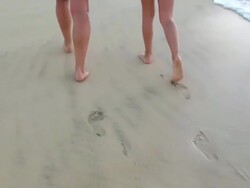 MS TS View of Foot print of girl and woman on sand of beach near Santa Maria / Santa Maria, Sal, Cape Verde Stock Footage