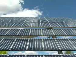 CU T/L Shot of clouds moving over solar panels / Socuellamos, Ciudad Real, Spain Stock Footage