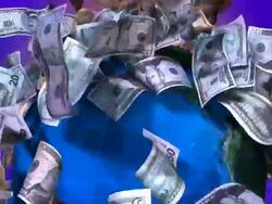 (Loop) Close-up of Falling USA currency on spinning Earth Stock Footage