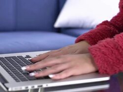 HD: Dog And Female Hands Using A Laptop Stock Footage