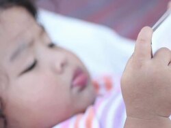 Small happy child with tablet Stock Footage