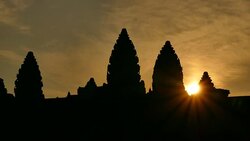 Angkor Wat Temple of Cambodia at Sunrise Silhouette Stock Footage