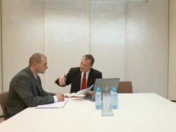 HD DOLLY: Business Interview Stock Footage