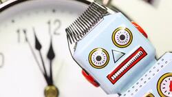 Retro Tin Robot with clock Stock Footage