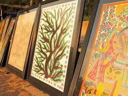 MS PAN Paintings in dilli haat market / Delhi, India   Stock Footage