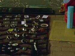 CU, TU, MS, Native American jewelers selling their handiwork at Palace of the Governors colonnade, Santa Fe, New Mexico, USA Stock Footage