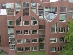 View of some red brick office buildings in city / Cambridge, Massachusetts, United States Stock Footage