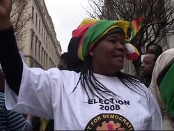 WRAP MDC activists rally outside Zim Embassy; Brown and Mbeki News Clip