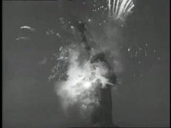 Fireworks explode around the Statue of Liberty. News Clip