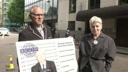 Dame Vivienne Westwood brandishes former Environment Agency Chairman Lord Chris Smith as a criminal during anti-fracking campaigning News Clip