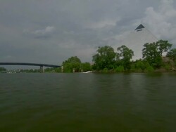 WS POV View of pyramid arena near wolf river / Memphis, Tennessee, United States Stock Footage