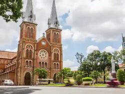 WS T/L TU View of Ho Chi Minh City Notre Dame church / Ho Chi Minh City, Southeastern, Vietnam Stock Footage