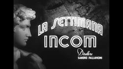 Marching band and athletes parading on field of arena in Italy probably during 1950's News Clip