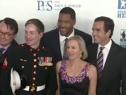 Michael Strahan (center), Bob Woodruff and guests at  The 6th Annual Stand Up For Heroes Presented by The New York Comedy Festival and The Bob Woodruff Foundation Stock Footage