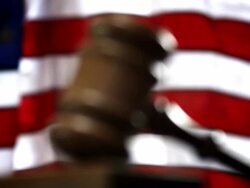 COURTROOM-GAVEL AND FLAG Stock Footage