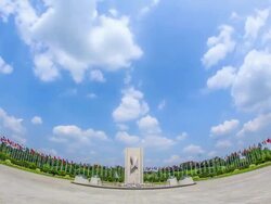 View of the flags of all nations at Seoul Olympic park Stock Footage