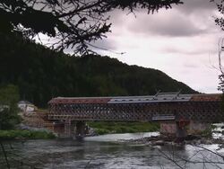 A covered bridge over a river Stock Footage