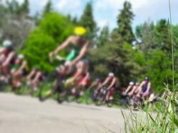 Cycling triathlon competitive road race. Stock Footage